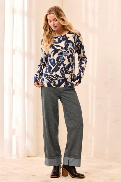 Printed Cable Cotton Crew Neck Sweater. Style TR2383O-576