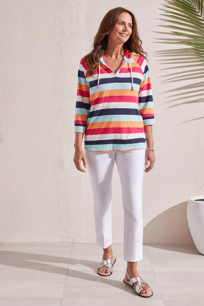 Striped V-Neck Hooded Top. Style TR1642O-3241