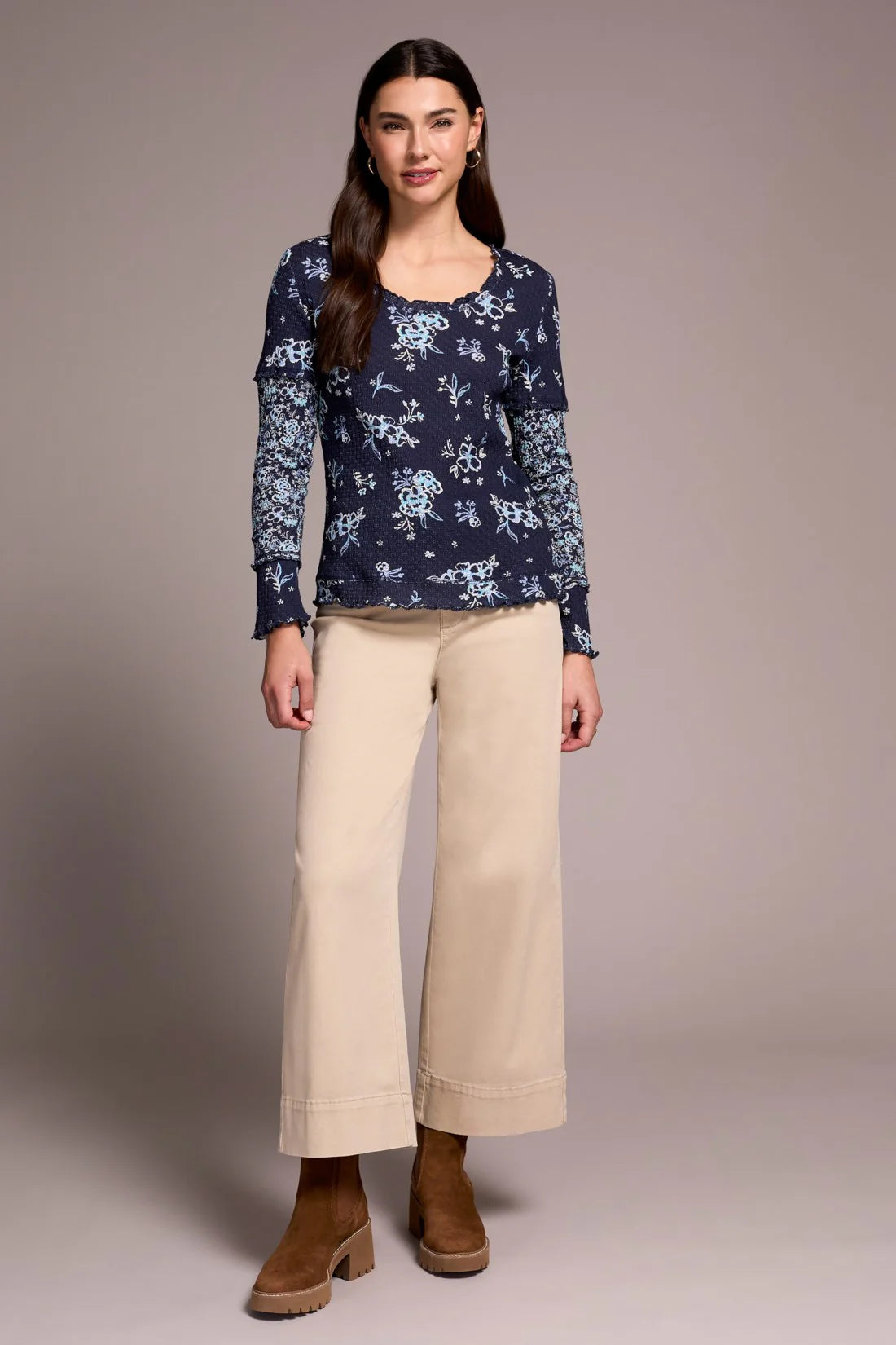 Printed Pointelle Scoop Neck Knit Top. Style TR2328O-8281