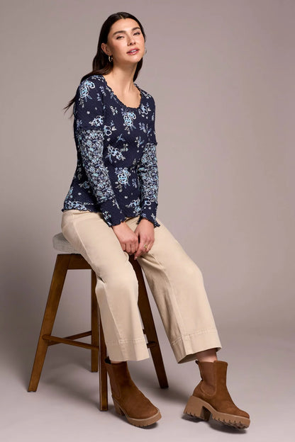 Printed Pointelle Scoop Neck Knit Top. Style TR2328O-8281