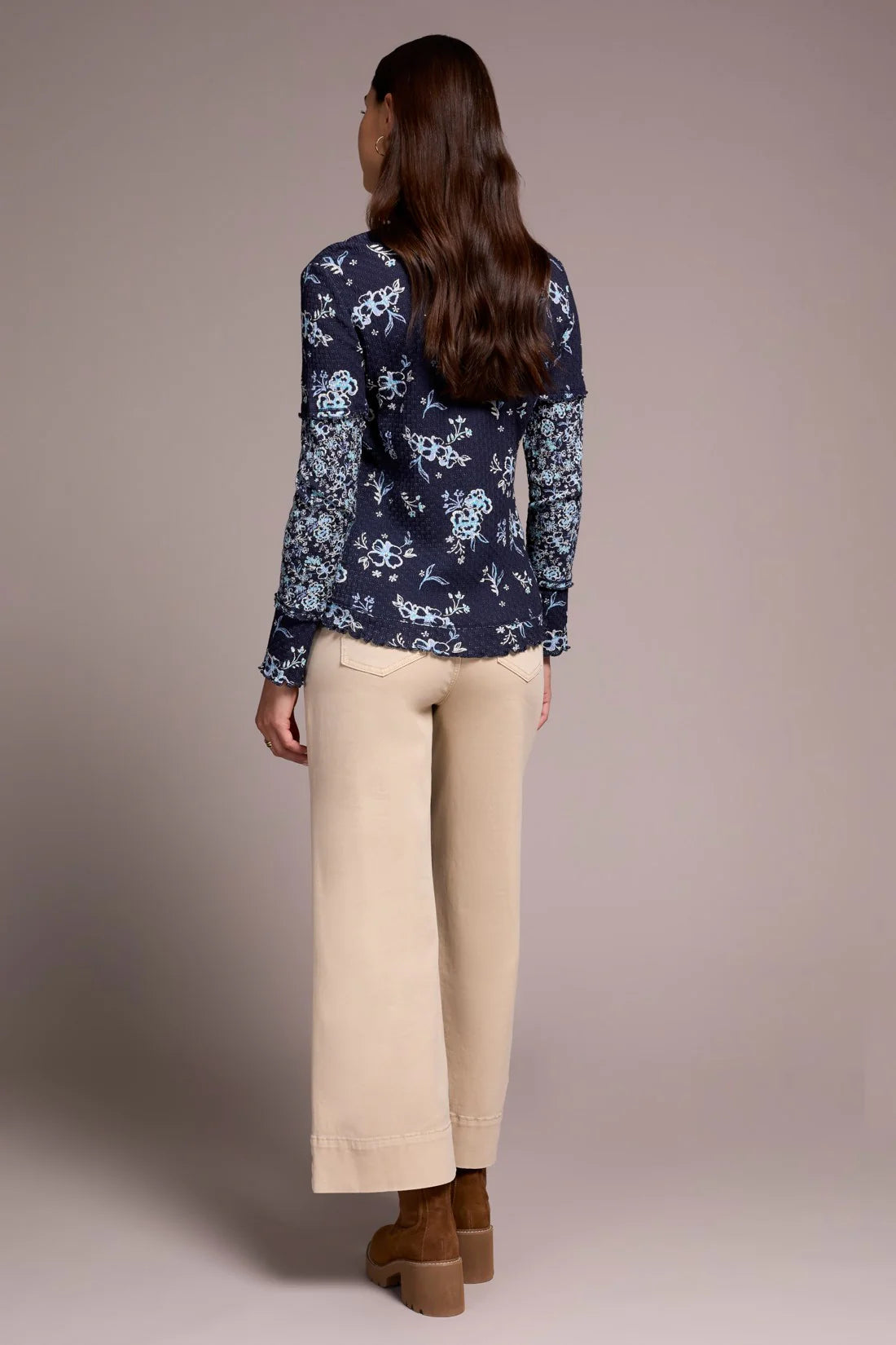 Printed Pointelle Scoop Neck Knit Top. Style TR2328O-8281
