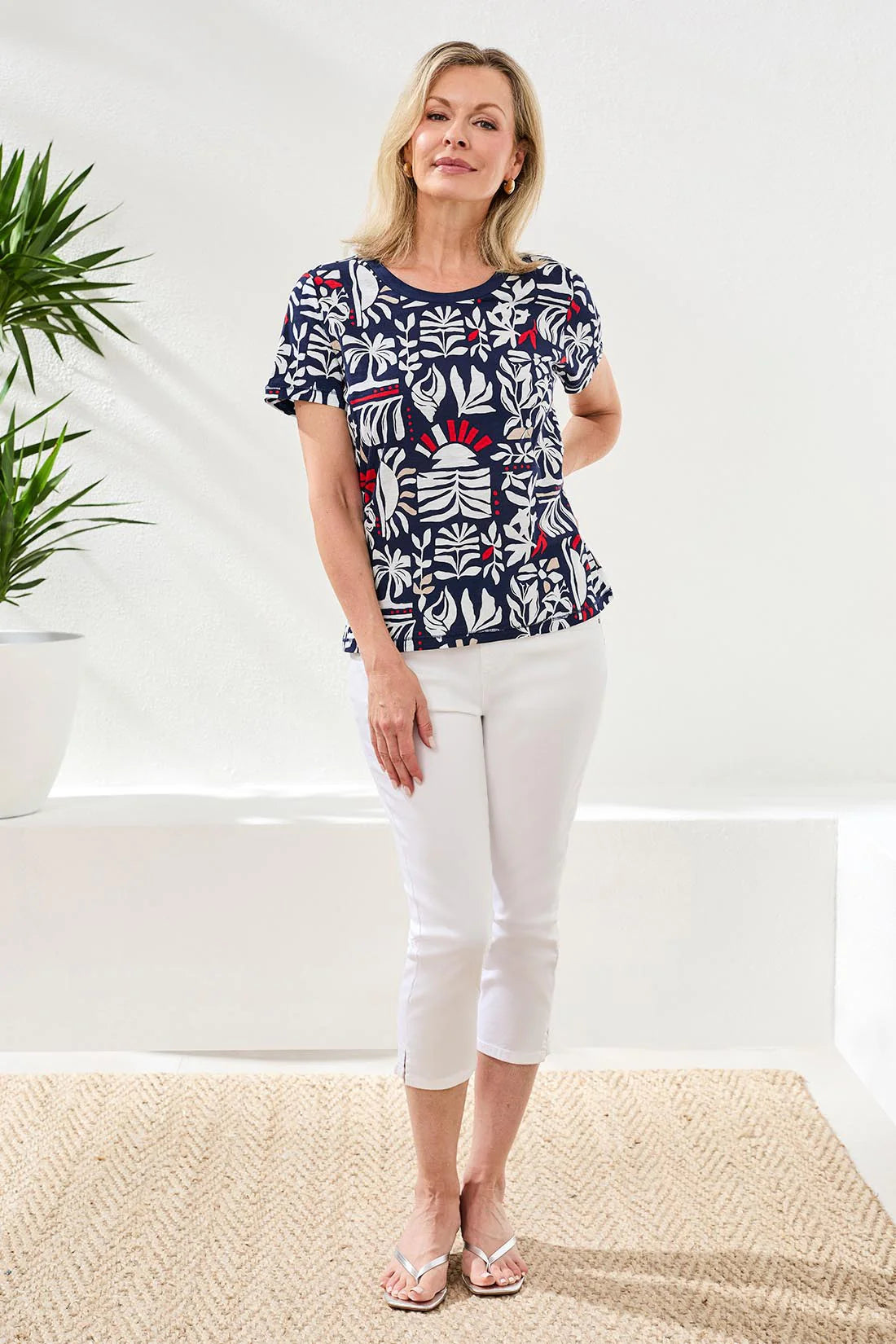 Printed Slub Knit Crew Neck Top. Style TR2431O-8419