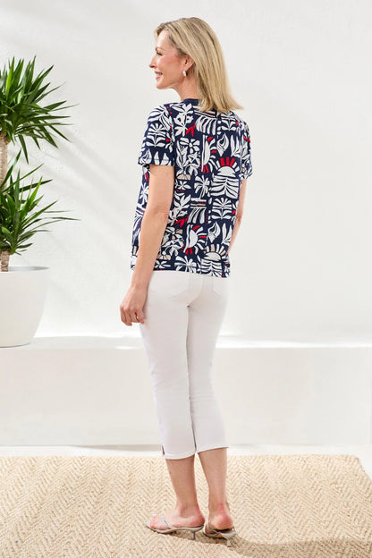 Printed Slub Knit Crew Neck Top. Style TR2431O-8419