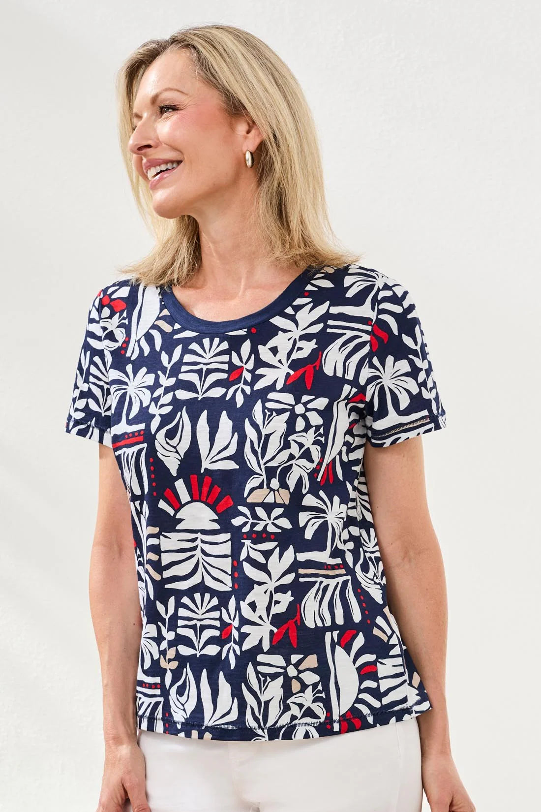 Printed Slub Knit Crew Neck Top. Style TR2431O-8419