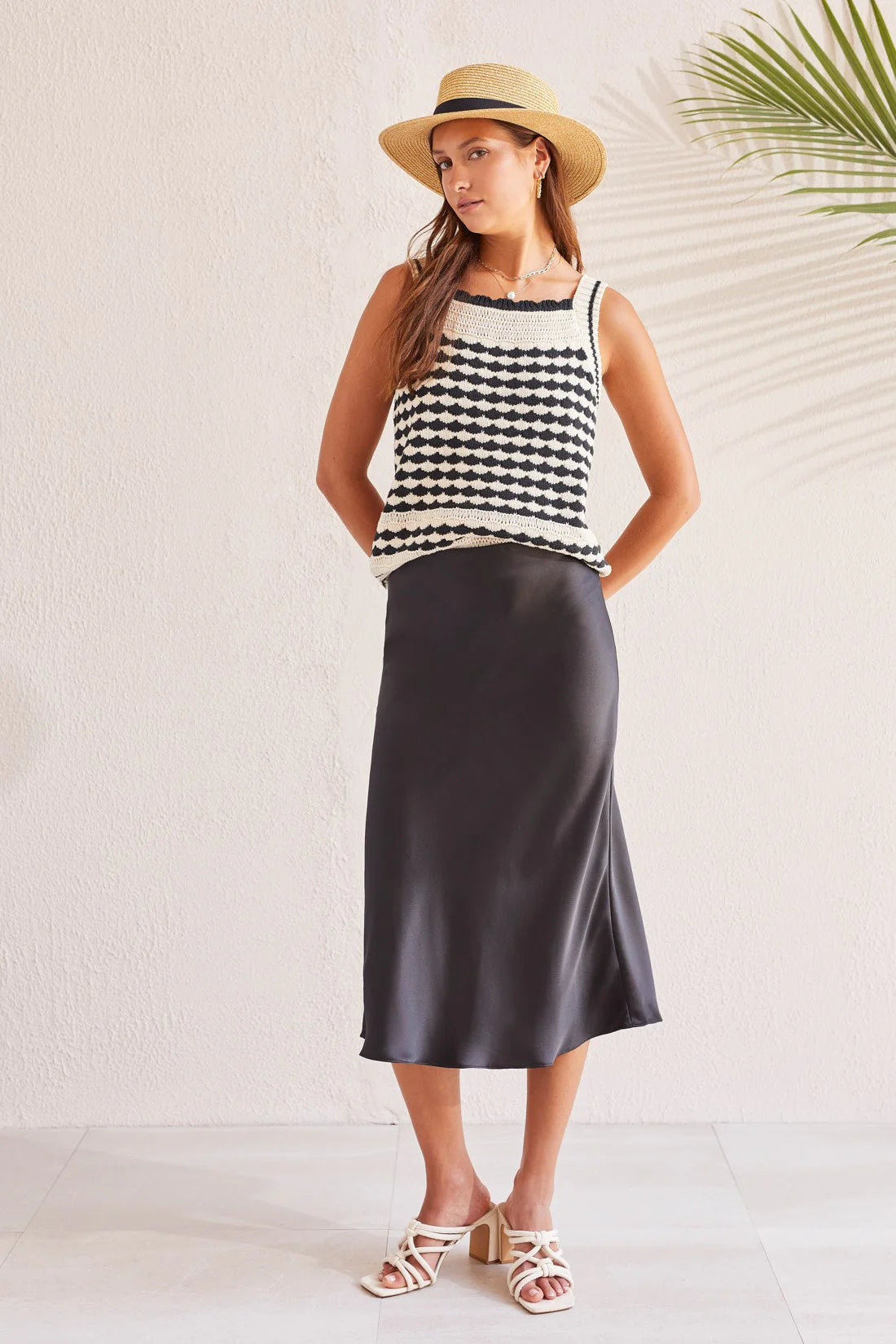 Pull On Matte Satin Midi Skirt. Style TR5522O-4909