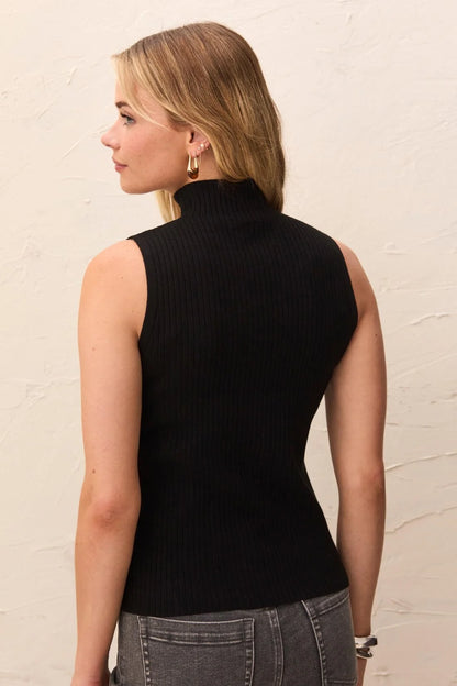 Ribbed Funnel Neck Sleeveless Knit Tank. Style TR3124O-835