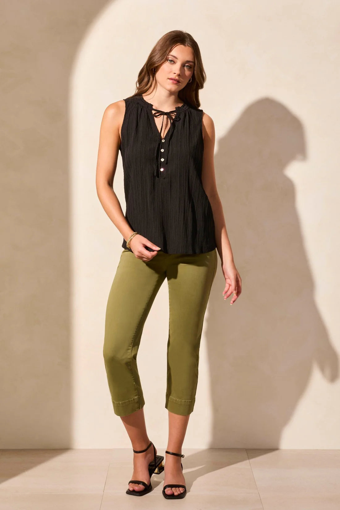 Sleeveless Flowy V-Neck Textured Blouse. Style TR2168O-8140