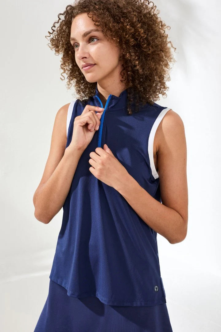 Sleeveless Zip Mock Neck Tech Top. Style TR3018O-3506