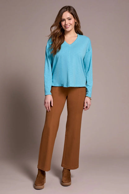 Slub Knit Flatlock V-Neck Top. Style TR2282O-8285
