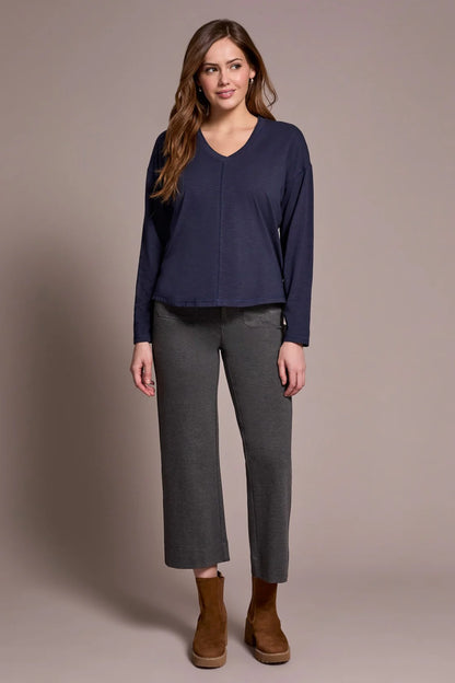 Slub Knit Flatlock V-Neck Top. Style TR2282O-8285
