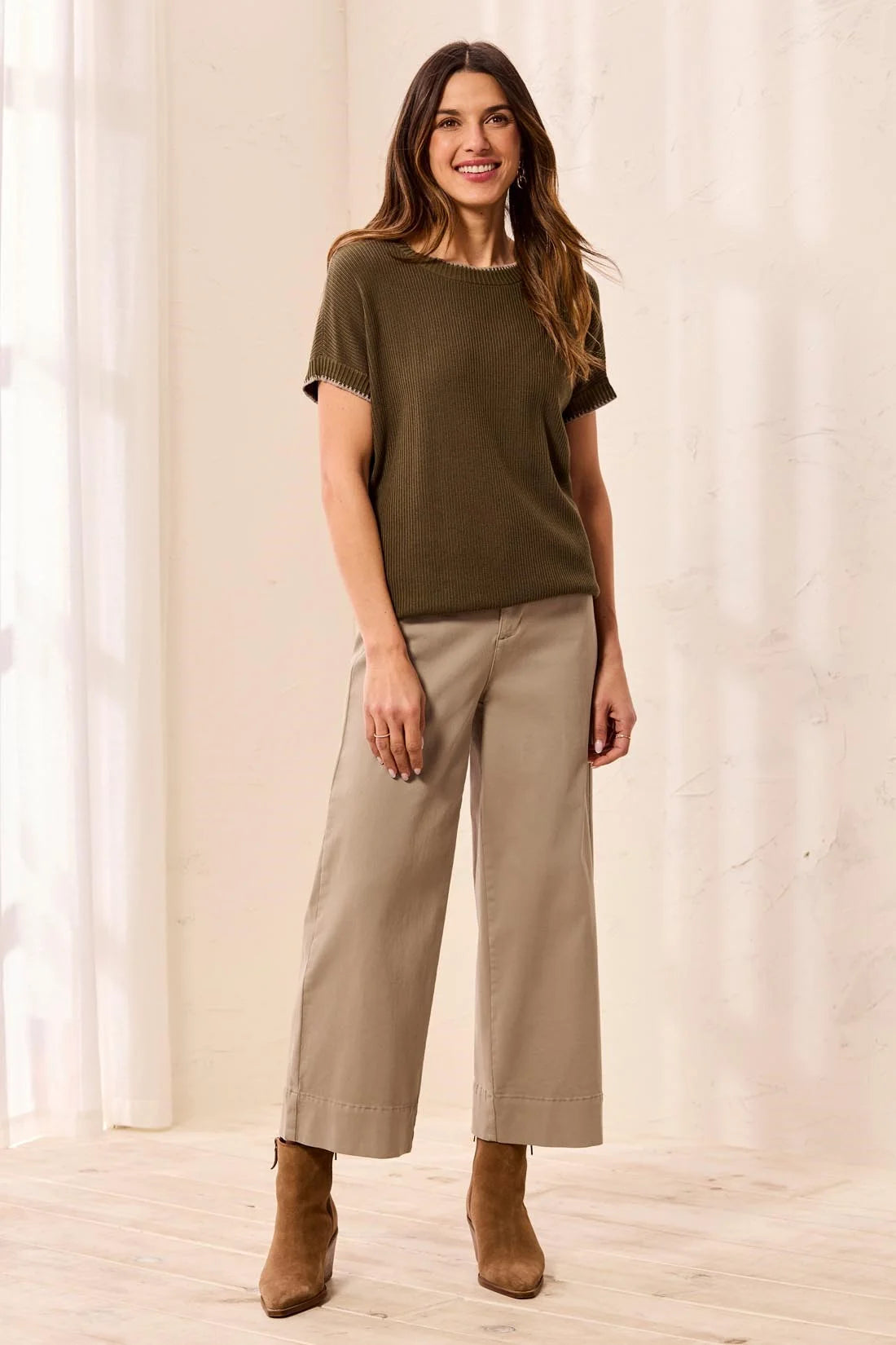 Soft Cotton Blend Cap Sleeve Topstitch Detail Top. Style TR3203O-8286