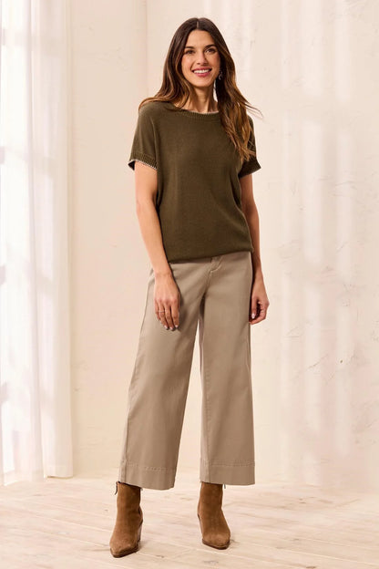 Soft Cotton Blend Cap Sleeve Topstitch Detail Top. Style TR3203O-8286