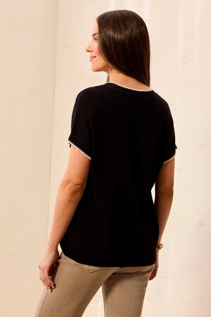 Soft Cotton Blend Cap Sleeve Topstitch Detail Top. Style TR3203O-8286