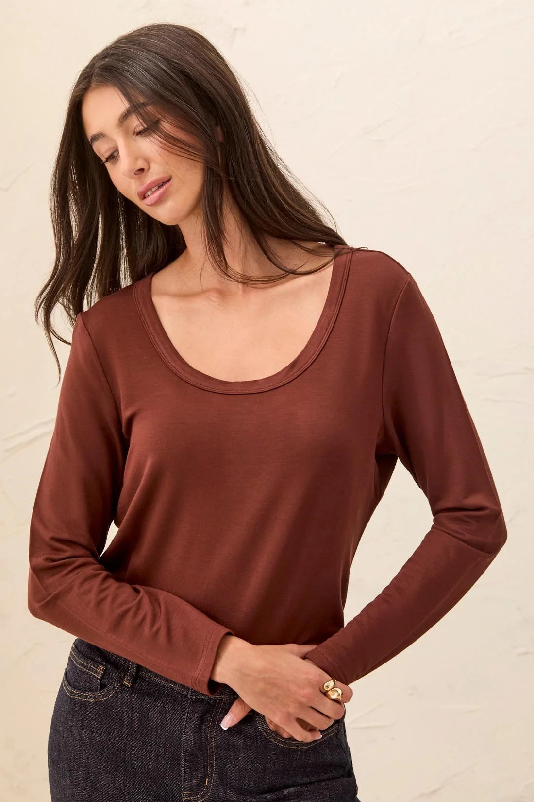 Soft French Terry Scoop Neck Long Sleeve Top. Style TR5895O-2422
