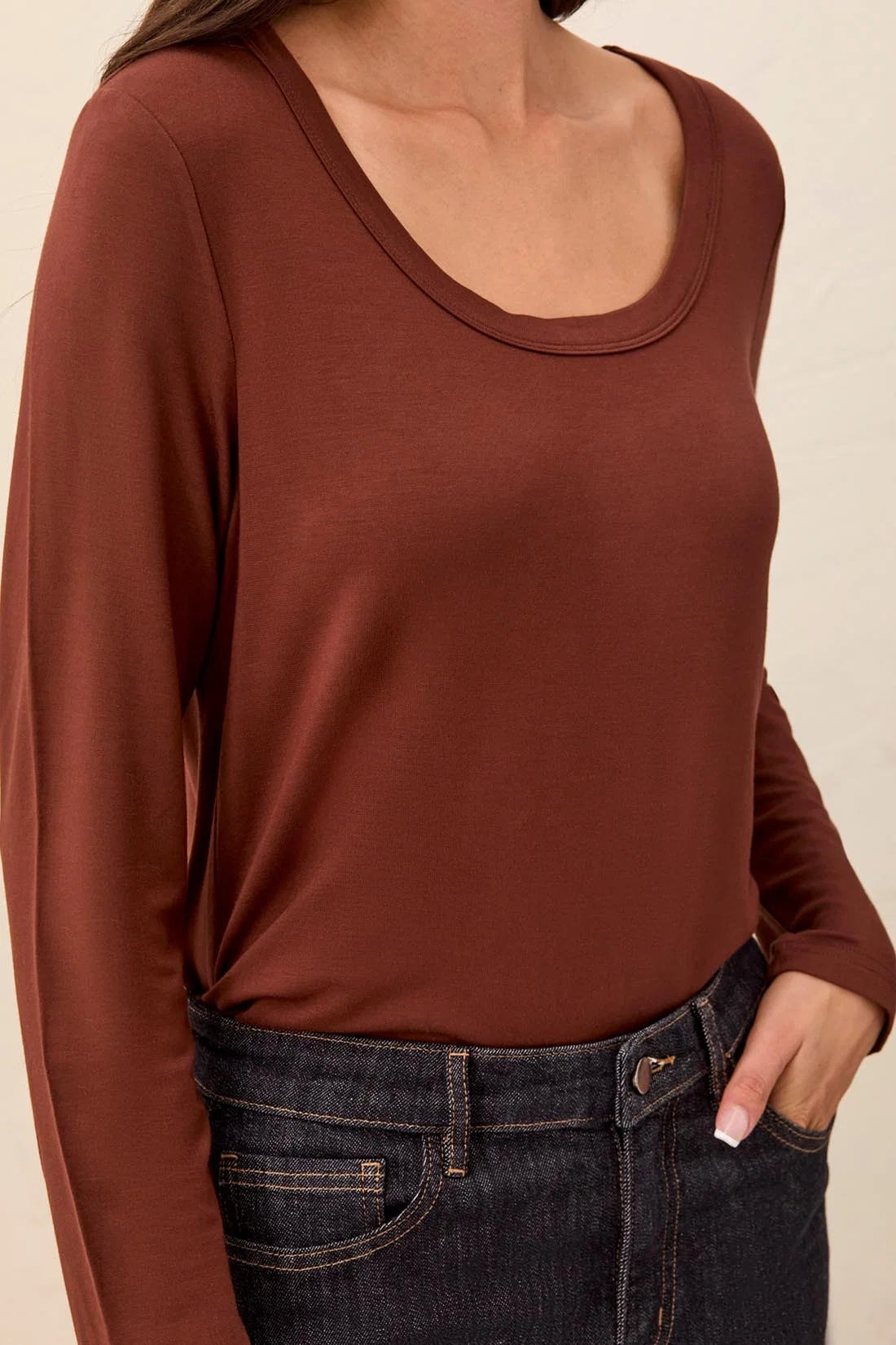 Soft French Terry Scoop Neck Long Sleeve Top. Style TR5895O-2422