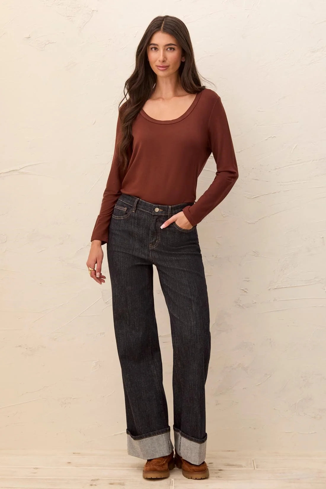 Soft French Terry Scoop Neck Long Sleeve Top. Style TR5895O-2422