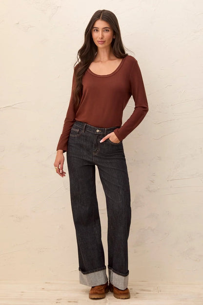 Soft French Terry Scoop Neck Long Sleeve Top. Style TR5895O-2422