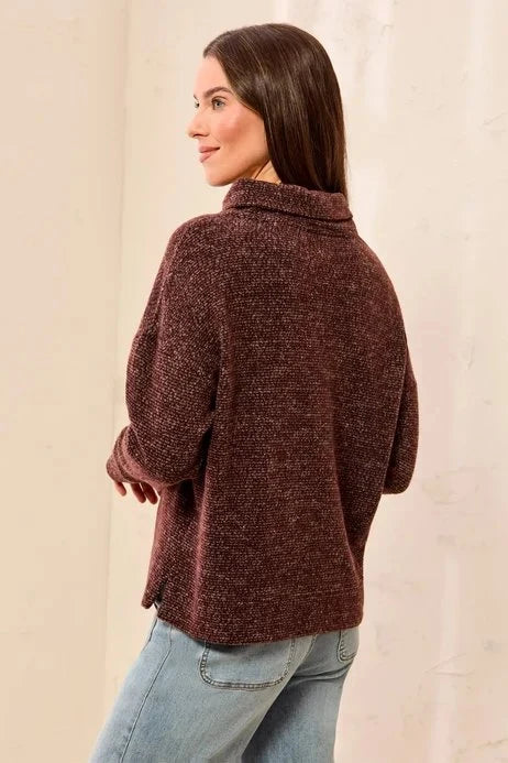 Funnel Neck Thumb Holes Knitted Sweater. Style TR3170O-8510
