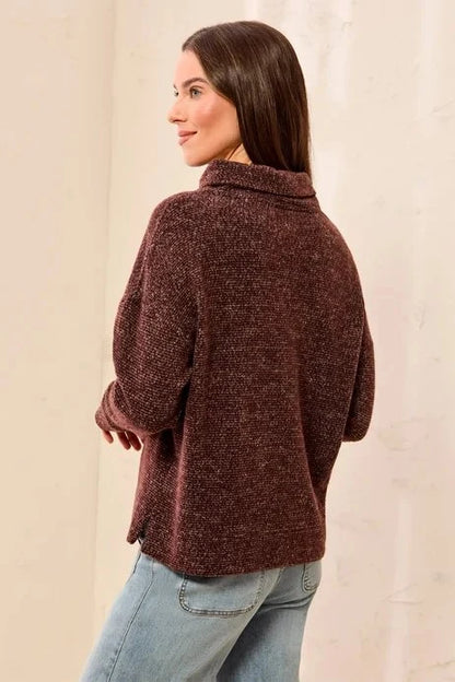 Funnel Neck Thumb Holes Knitted Sweater. Style TR3170O-8510