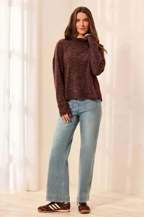 Funnel Neck Thumb Holes Knitted Sweater. Style TR3170O-8510