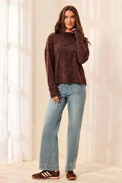 Funnel Neck Thumb Holes Knitted Sweater. Style TR3170O-8510
