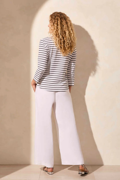 Soft Rib 3/4 Sleeve Striped Henley Top. Style TR2181O-8175