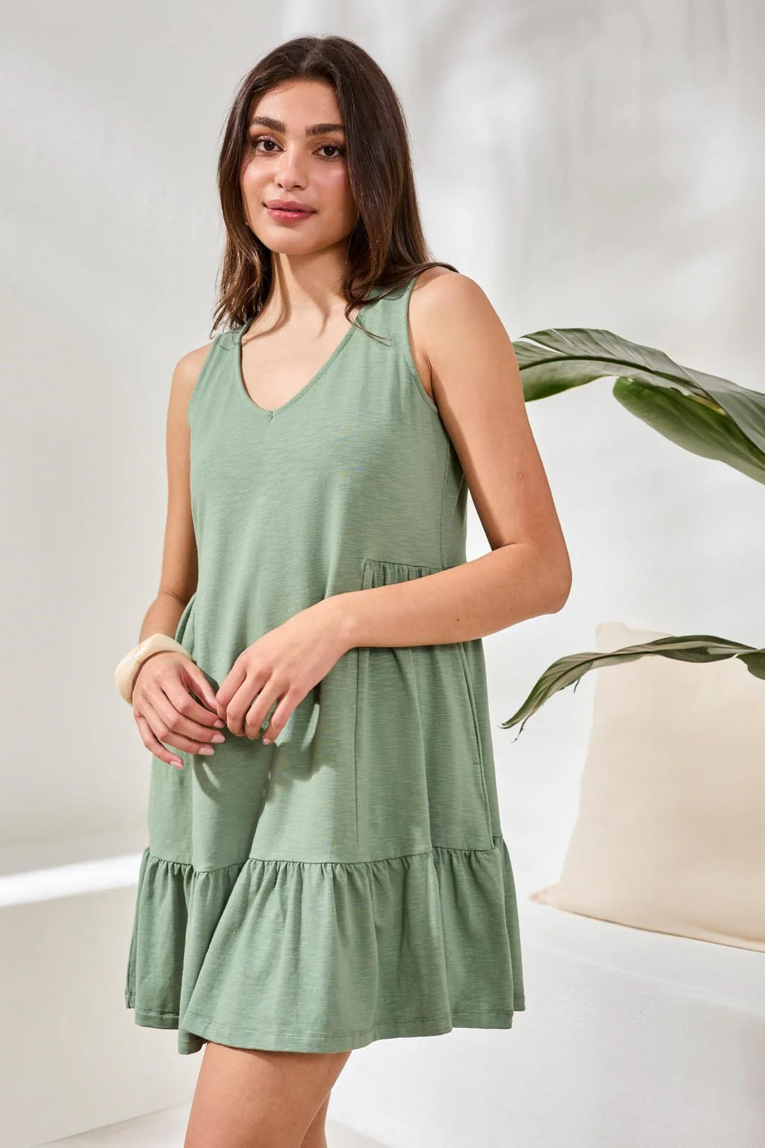 Frills & Pockets Sleeveless Dress. Style TR1340O-8285