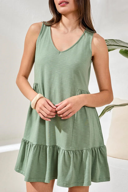 Frills & Pockets Sleeveless Dress. Style TR1340O-8285