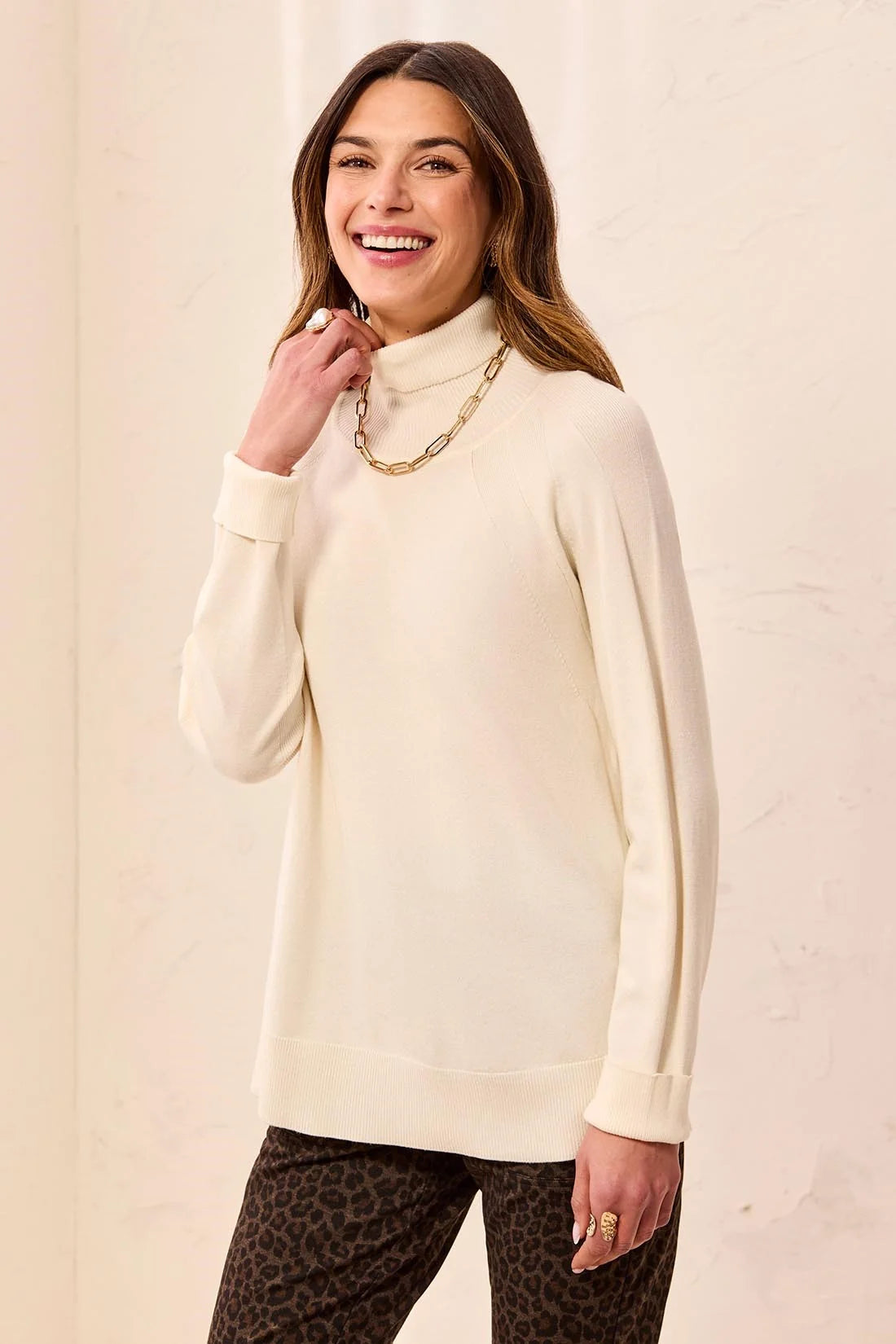 Soft Viscose Blend Long Sleeve Mock Turtleneck Sweater. Style TR3210O-8477