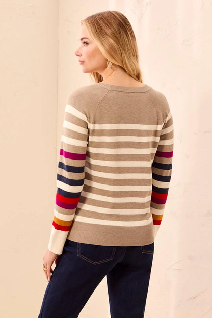 Soft Viscose Long Sleeve Crew Neck Stripe Sweater. Style TR3132O-8477