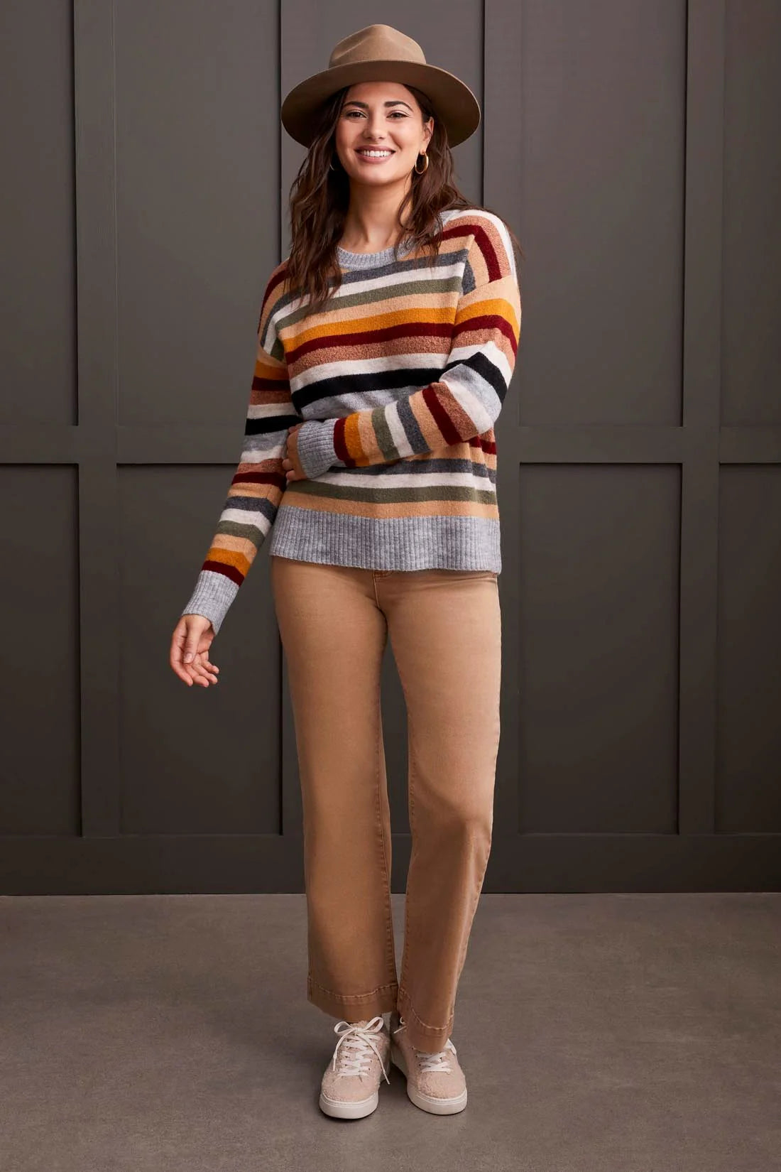 Soft Yarn Striped Crew Neck Sweater. Style TR1970O-8029