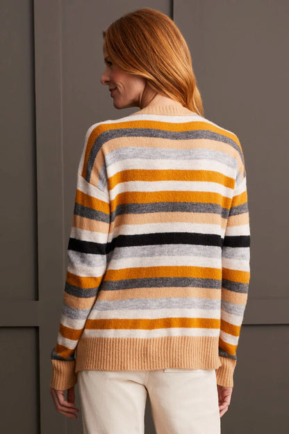 Soft Yarn Striped Crew Neck Sweater. Style TR1970O-8029