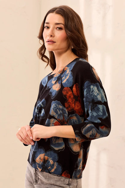 Soft Yarn Three-Quarter Sleeve Crewneck Sweater. Style TR2175O-8169
