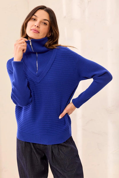 Soft Zip-Up V-Neck Sweater. Style TR6028O-5118