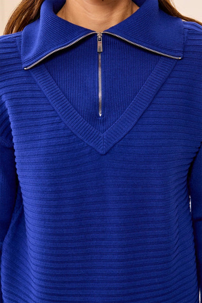 Soft Zip-Up V-Neck Sweater. Style TR6028O-5118