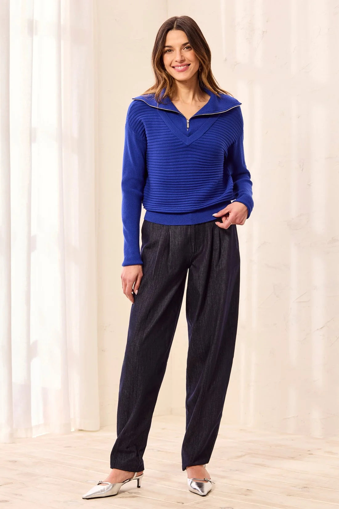 Soft Zip-Up V-Neck Sweater. Style TR6028O-5118