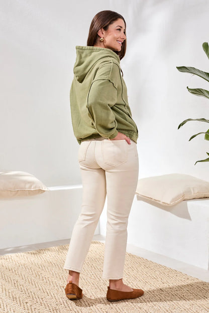 Zip Up Puff Sleeve Cropped Hoodie. Style TR6176O-5519