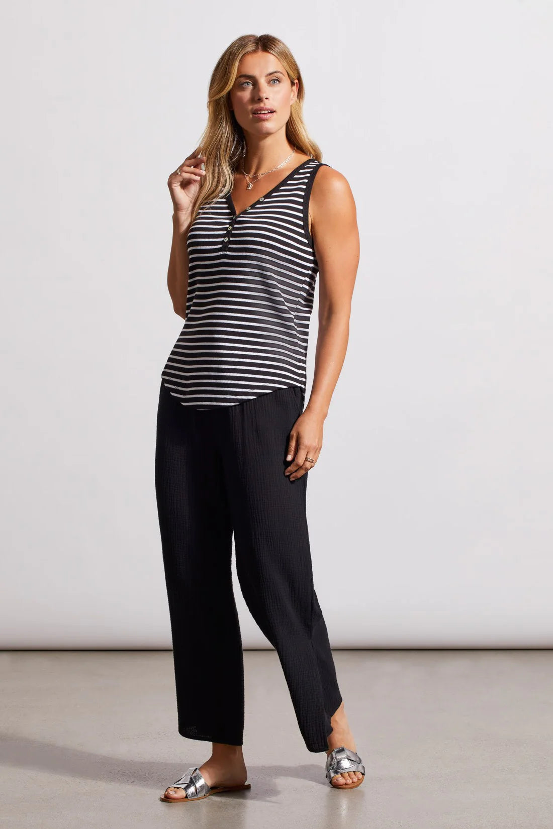 Striped Henley Button Tank. Style TR5361O-4924