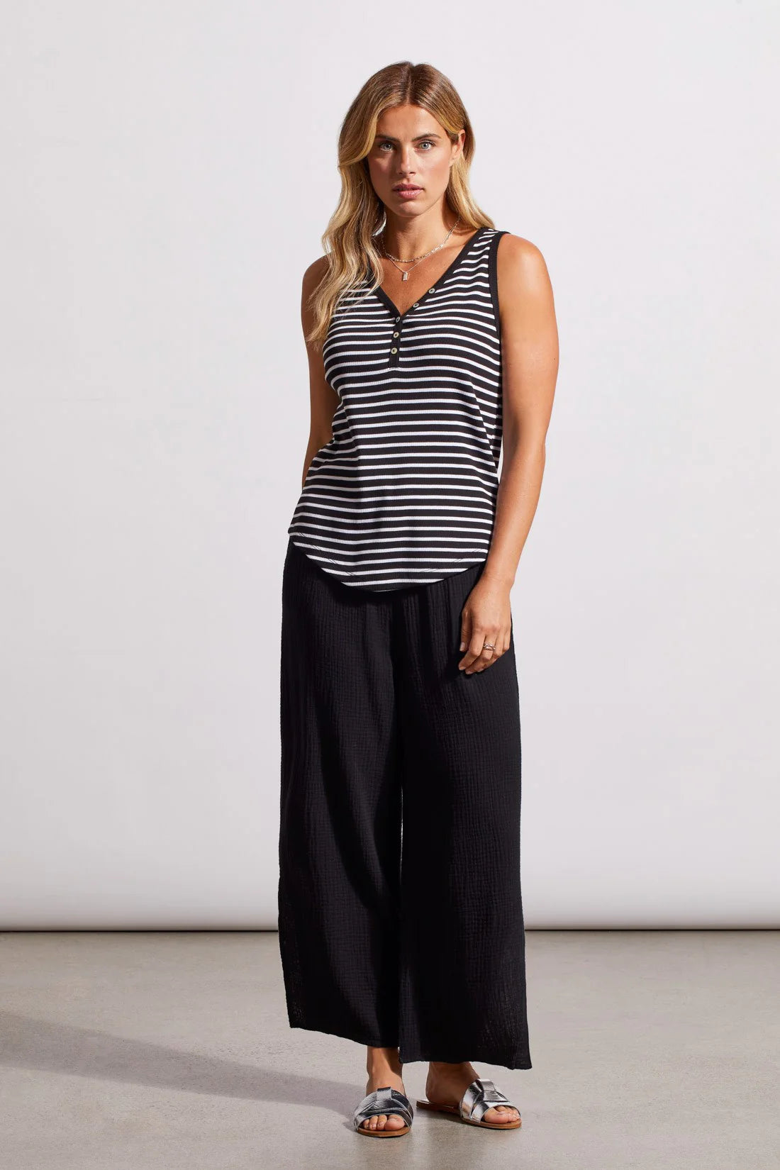 Striped Henley Button Tank. Style TR5361O-4924