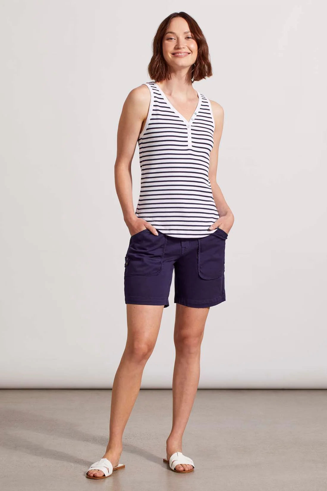 Striped Henley Button Tank. Style TR5361O-4924