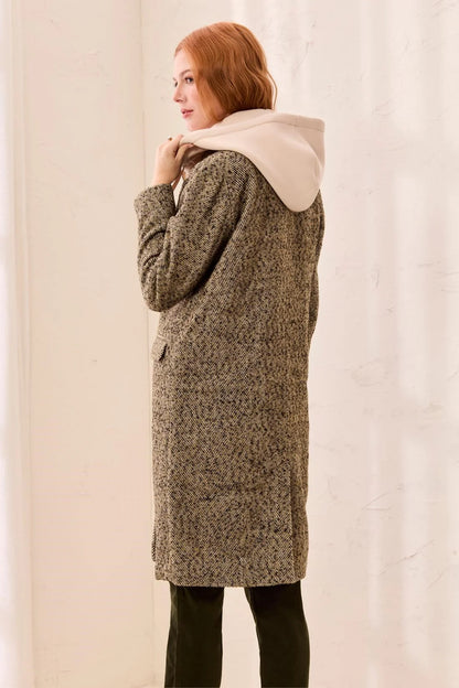 Tailored Herringbone Removable Fooler Hoodie Car Coat. Style TR6371O-5860