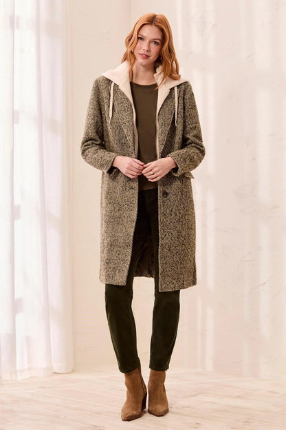 Tailored Herringbone Removable Fooler Hoodie Car Coat. Style TR6371O-5860