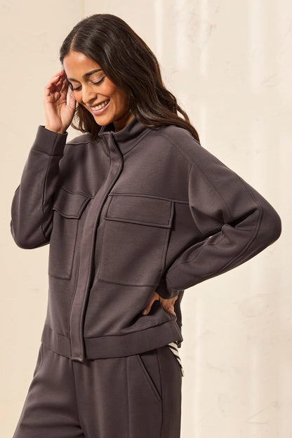 TECHNO LUX Scuba Knit Mock Neck Zip Front Jacket. Style TR3145O-3390