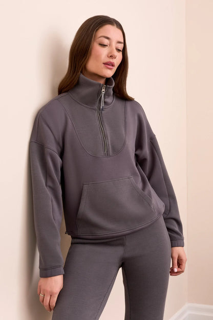 1/2 Zip Accent Mixed Fabric Hoodie. Style TR2236O-3390