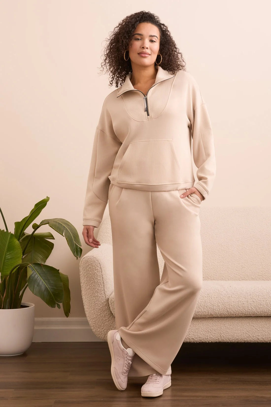 1/2 Zip Accent Mixed Fabric Hoodie. Style TR2236O-3390