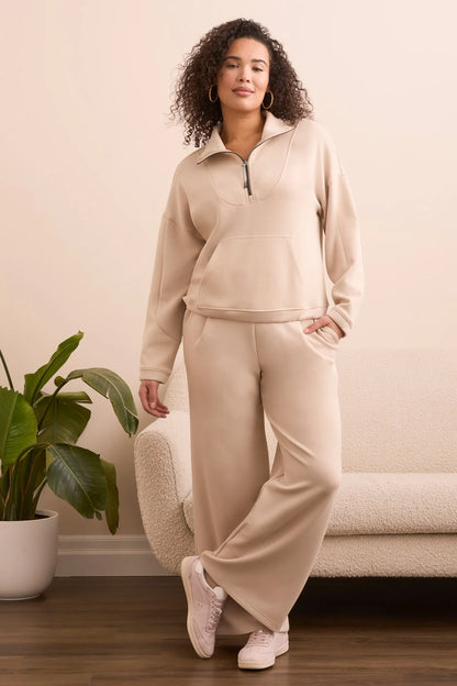 1/2 Zip Accent Mixed Fabric Hoodie. Style TR2236O-3390