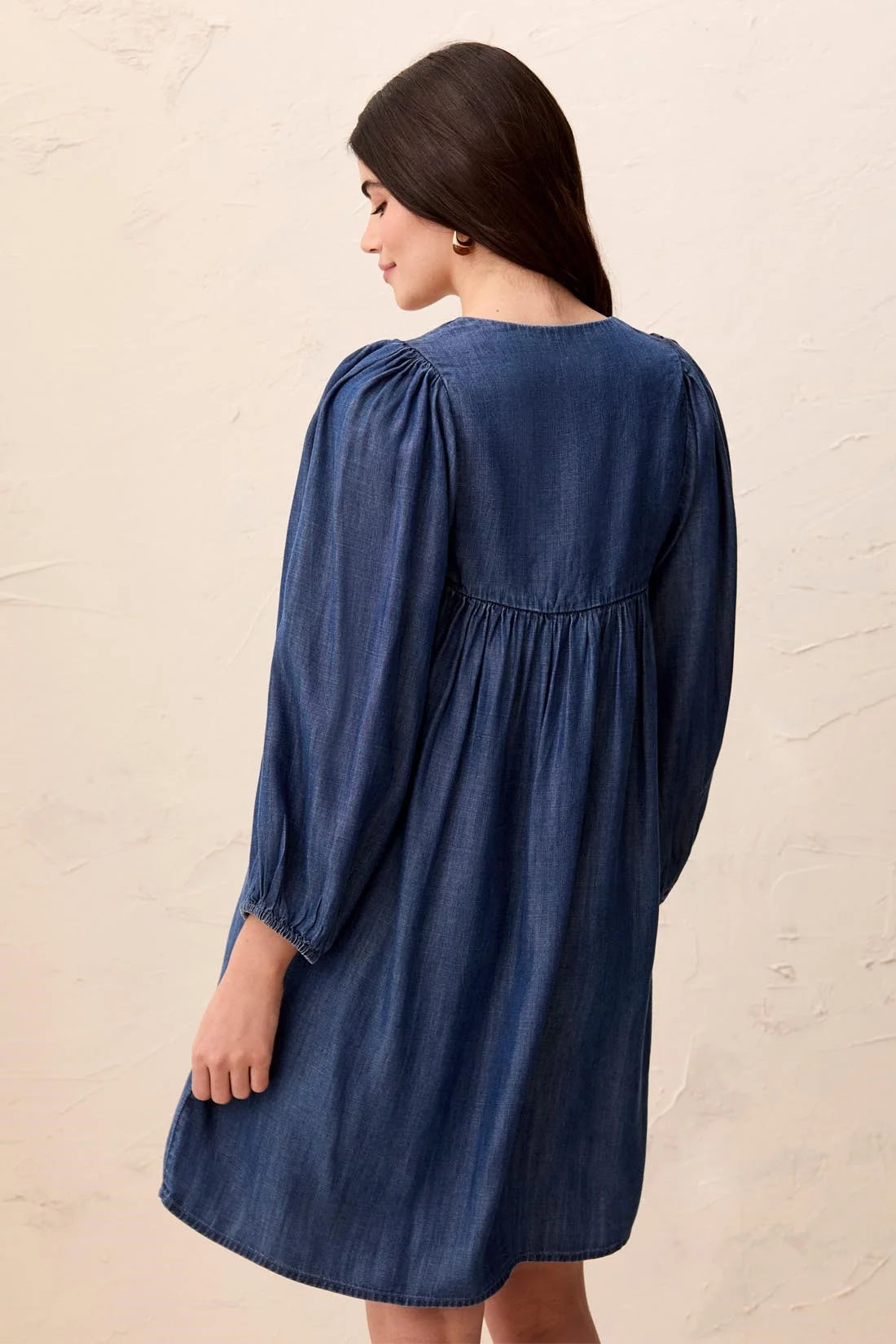 Tencel V-Neck Puff Sleeve Empire Waist Dress. Style TR6055O-4954