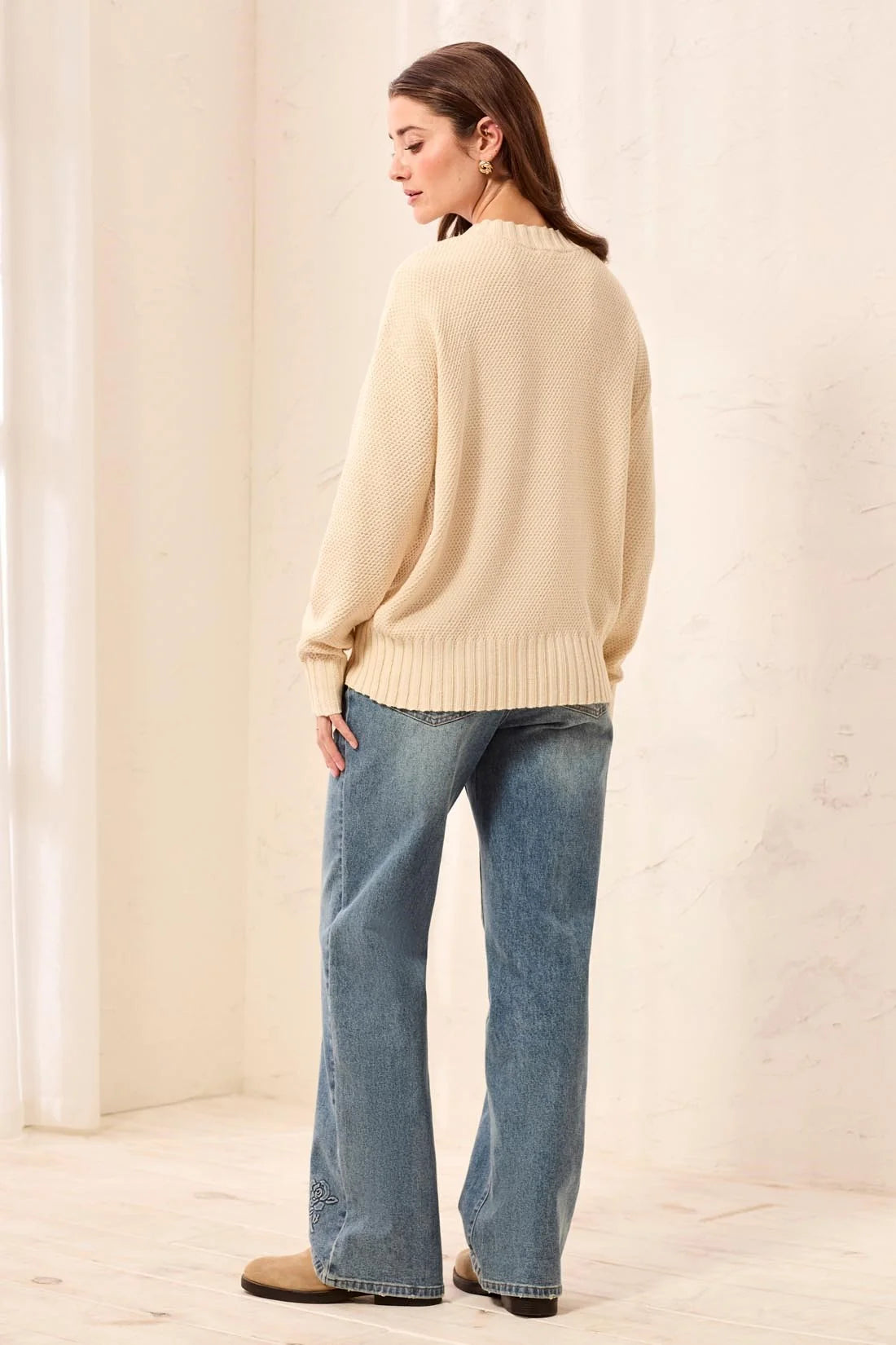 Textured Crew Neck High-Low Sweater. Style TR6305O-5816