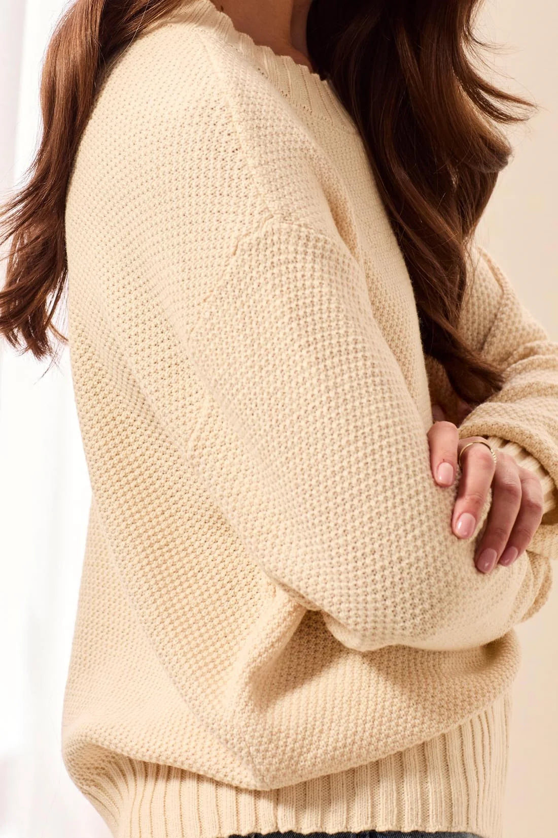 Textured Crew Neck High-Low Sweater. Style TR6305O-5816