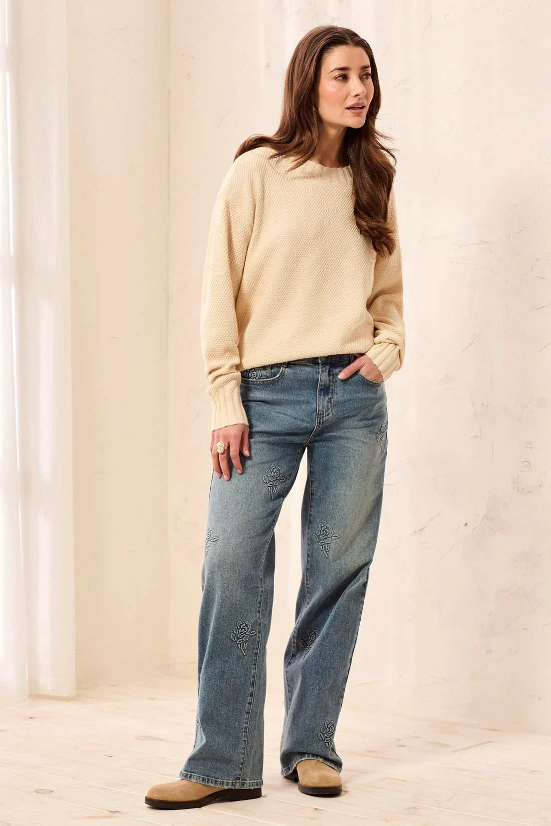 Textured Crew Neck High-Low Sweater. Style TR6305O-5816